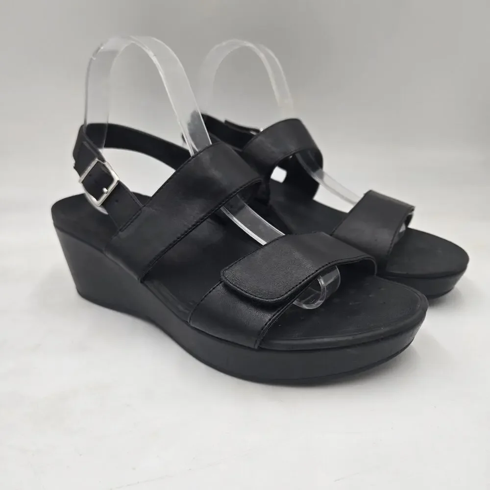Vionic Lovell Platform Wedge Sandals Black Women's Size 9 Casual Comfy Shoes